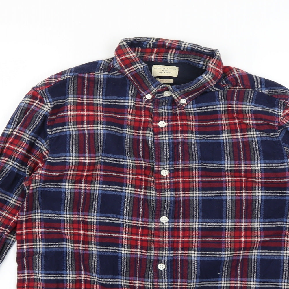 Selected Mens Multicoloured Check   Button-Up Size M