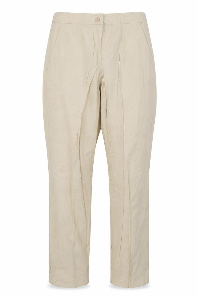 Front view of French Connection women’s beige trousers, size UK 8, 29-inch leg