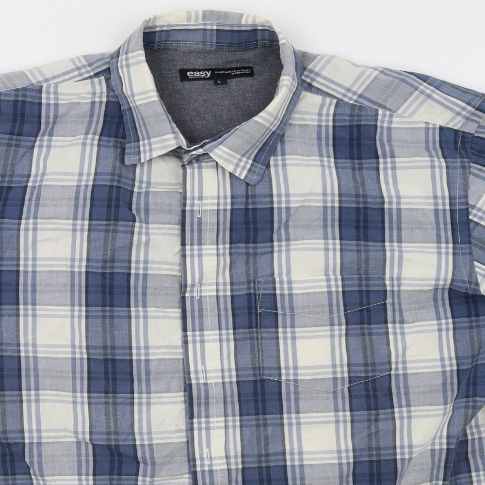 Easy Mens Blue Herringbone   Button-Up Size L