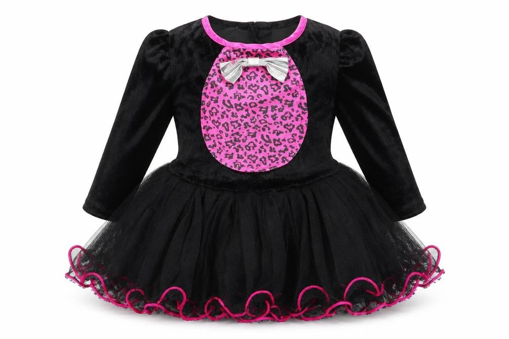Front view of George girls’ black animal print fit & flare, size 12, months