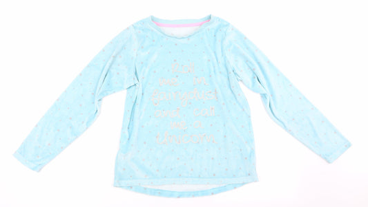 Matalan Girls Blue Solid   Pyjama Top Size 12 Years  - Roll me in fairy dust