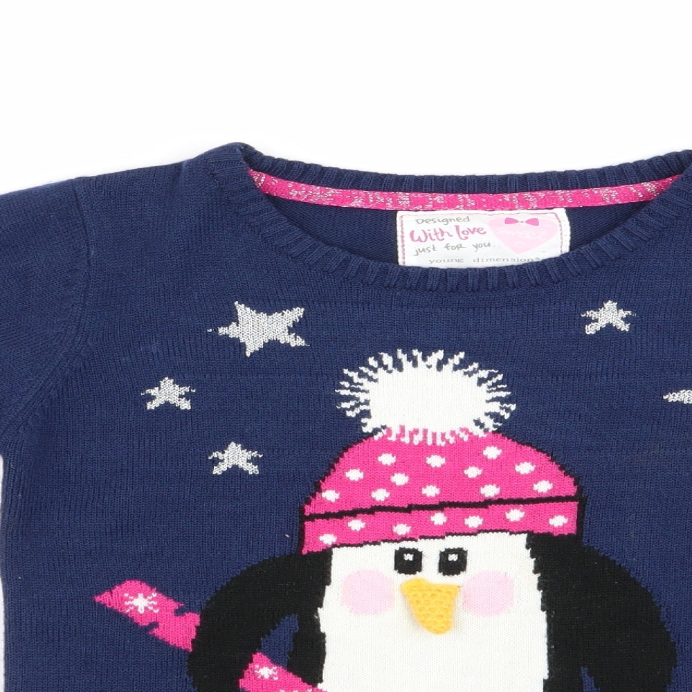 Young Dimension Girls Black Animal Print  Pullover Jumper Size 5-6 Years