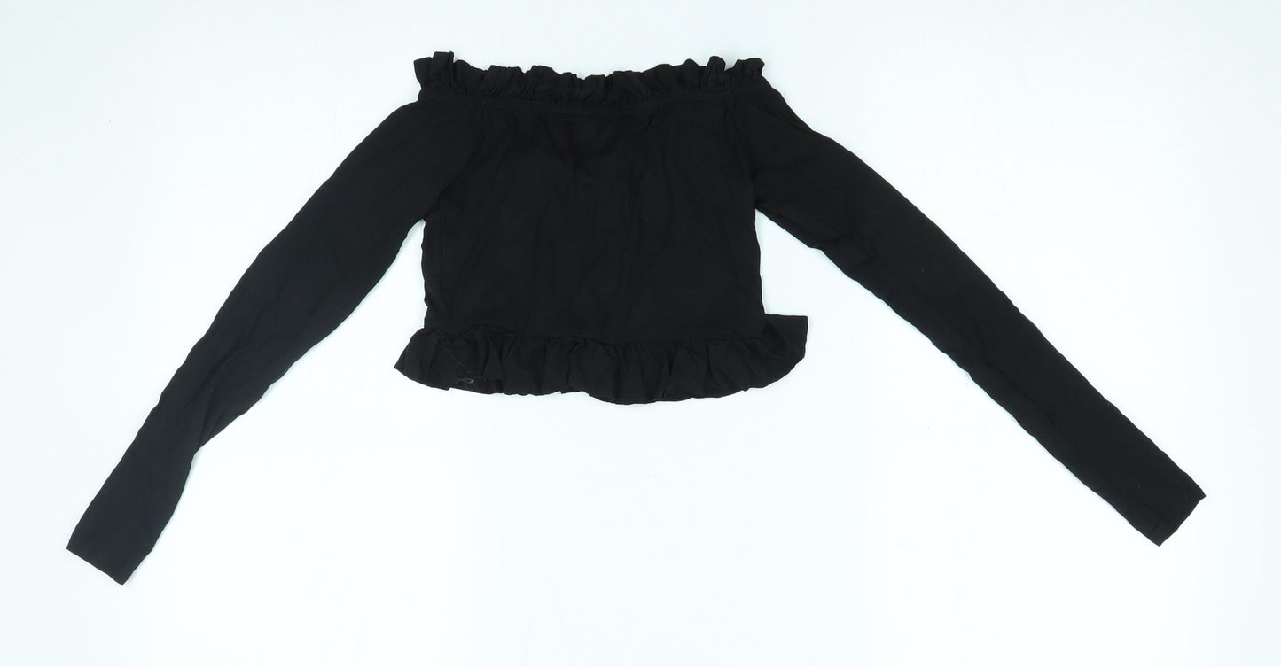 PRETTYLITTLETHING Womens Black   Cropped Blouse Size 6