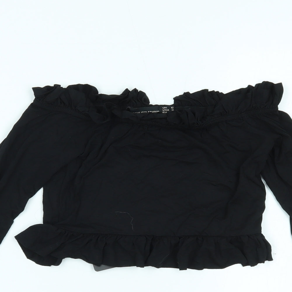 PRETTYLITTLETHING Womens Black   Cropped Blouse Size 6