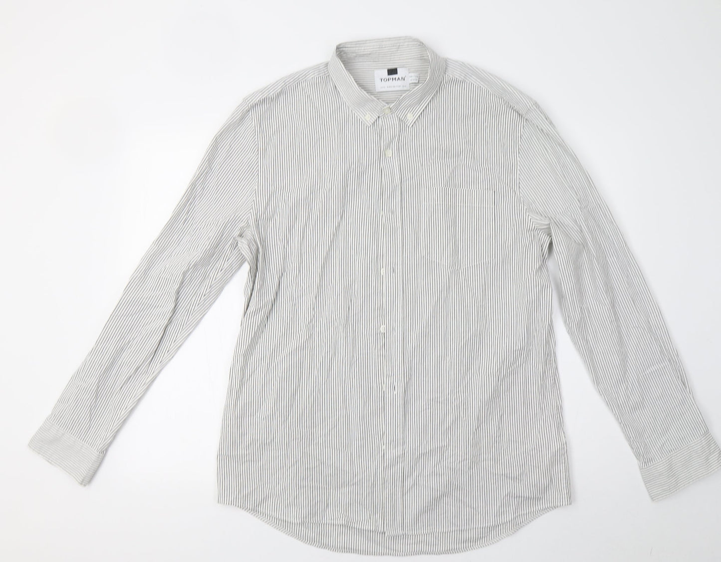Topman Mens White Striped   Button-Up Size XL