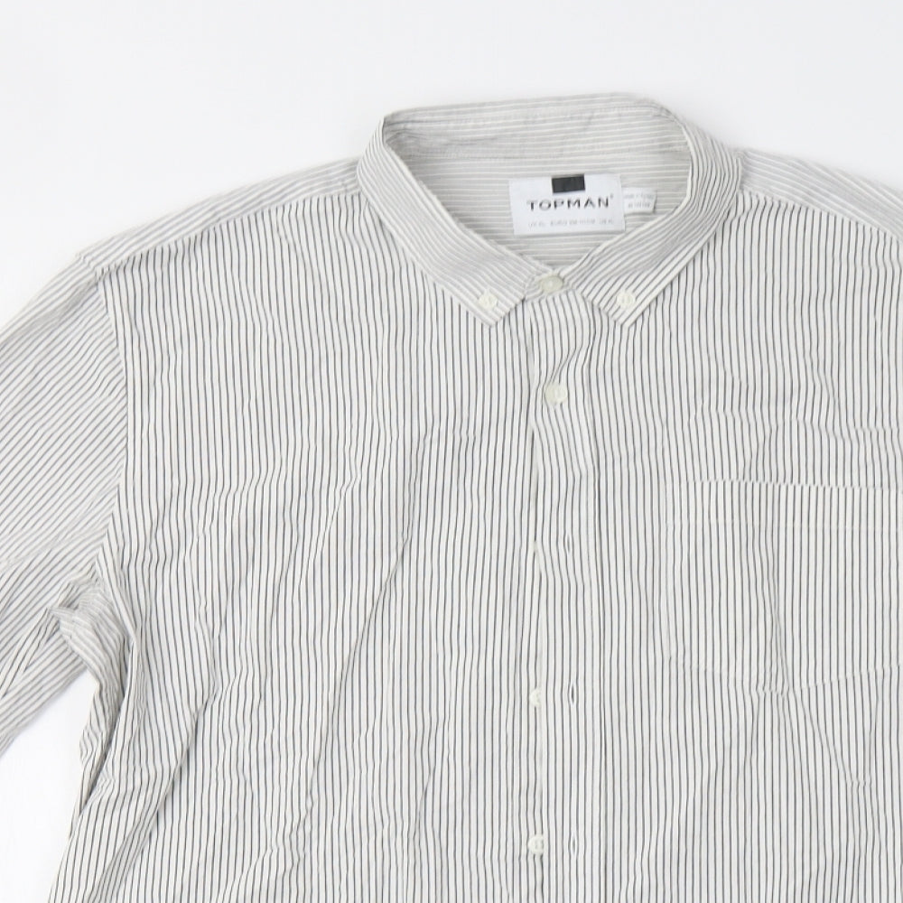 Topman Mens White Striped   Button-Up Size XL