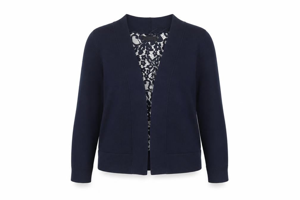 Front view of Papaya women’s blue cardigan jumper, size UK 8