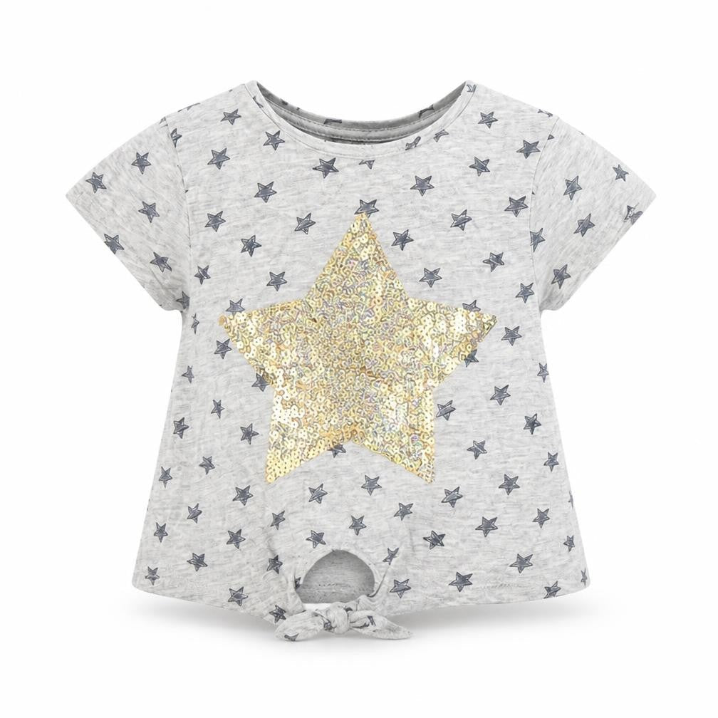 Front view of Primark Baby Grey Basic T-Shirt, size 18-24, Months - Star print