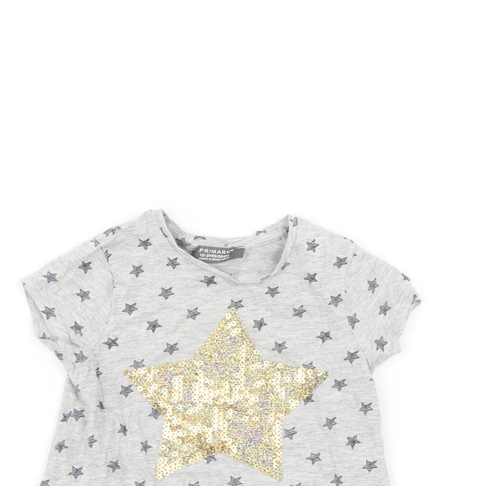 Primark Baby Grey   Basic T-Shirt Size 18-24 Months  - Star print