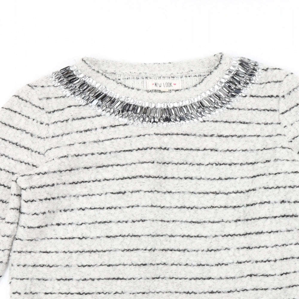 New Look Womens White Striped  Pullover Jumper Size 14