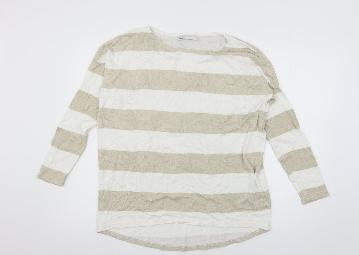 Only Womens White Striped Knit Pullover Jumper Size M