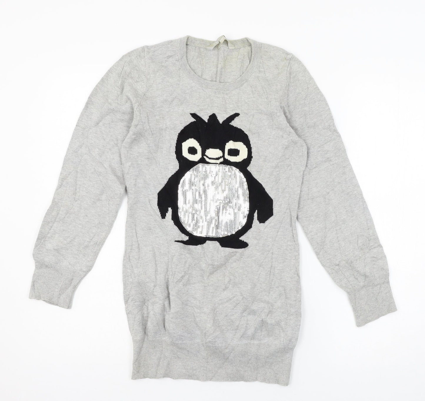 Red Herring Girls Grey  Knit Pullover Jumper Size 14 Years  - Penguin