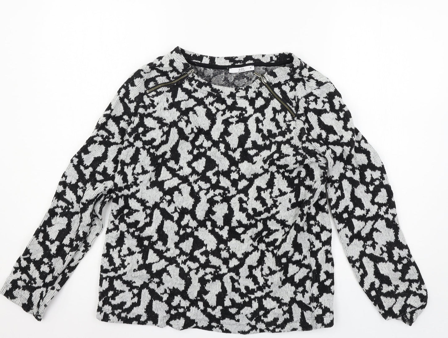 EDC Womens Black Geometric Knit Pullover Jumper Size M