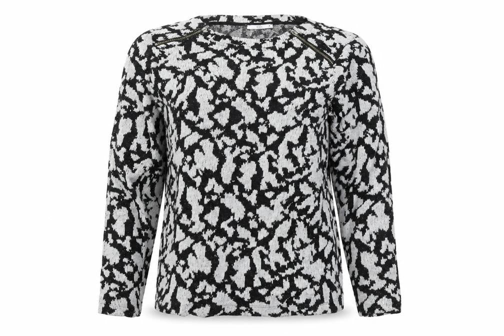Front view of EDC women’s black geometric knit jumper, size M
