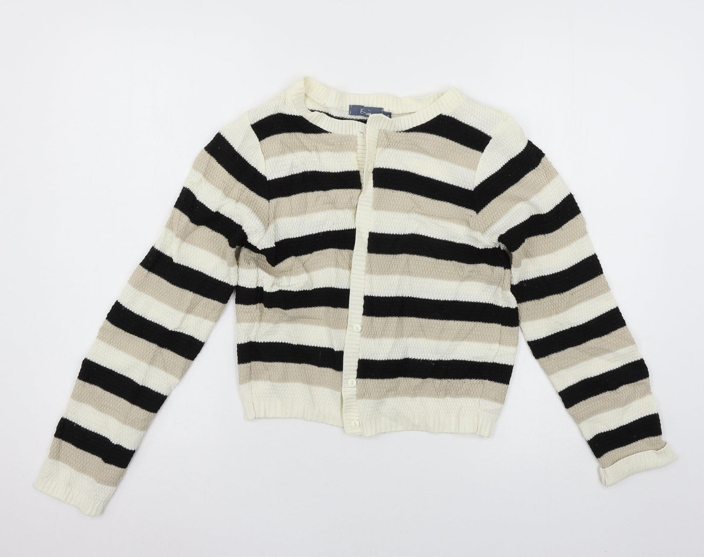 Evie Womens White Striped Knit Cardigan Jumper Size 8