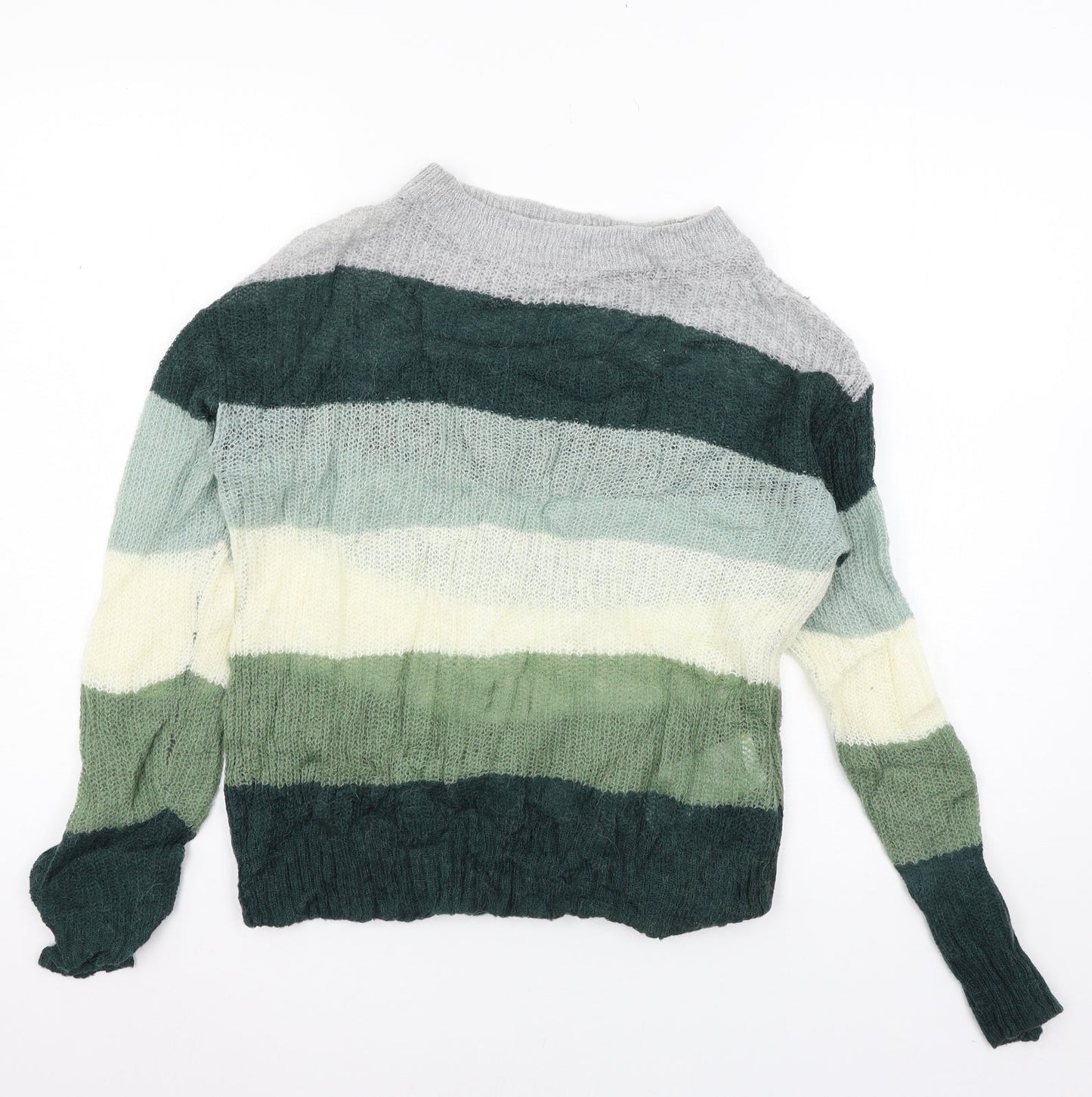 VERO MODA Womens Green Striped Knit Pullover Jumper Size M
