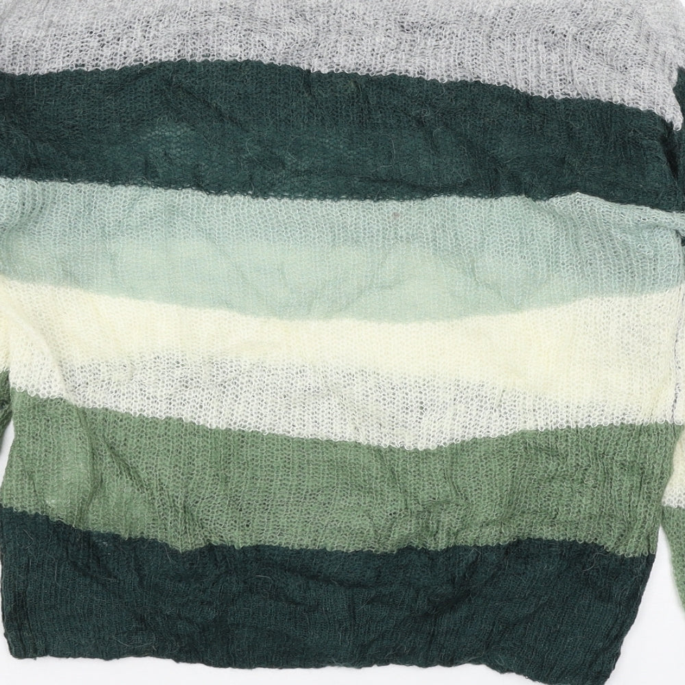 VERO MODA Womens Green Striped Knit Pullover Jumper Size M