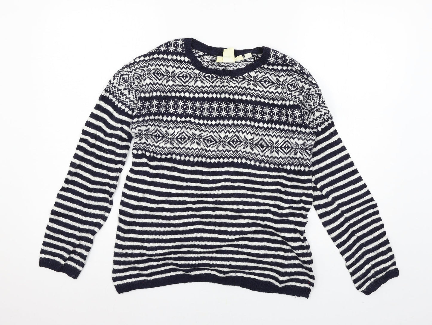 H&M Womens Blue Striped Knit Pullover Jumper Size S