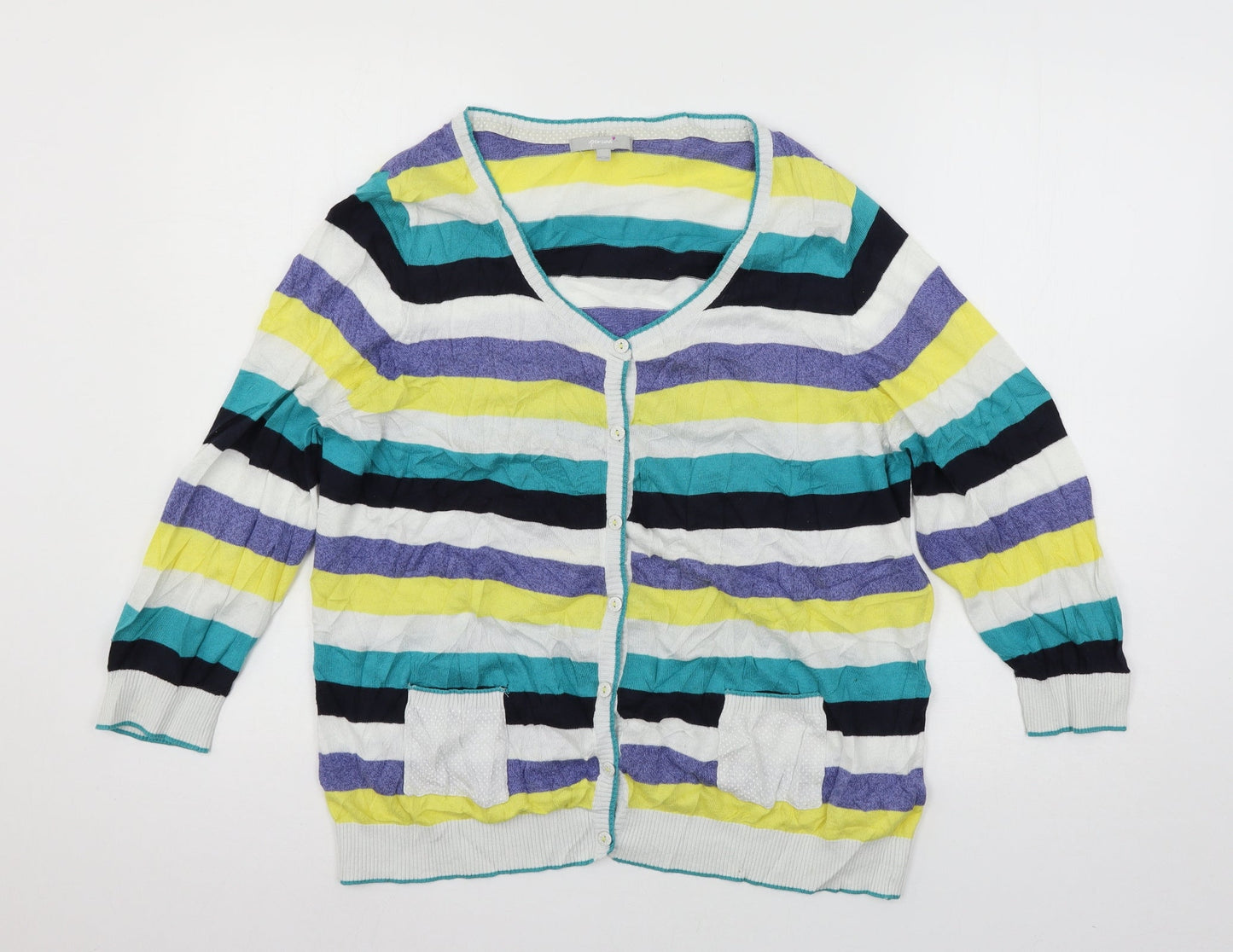 Per Una Womens Multicoloured Striped Knit Cardigan Jumper Size 18