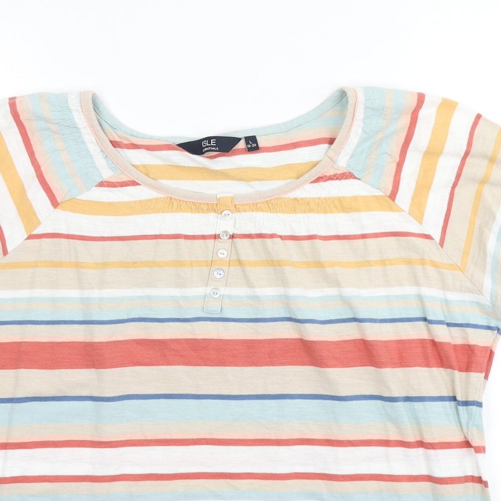 ISLE Womens Red Striped  Basic T-Shirt Size L