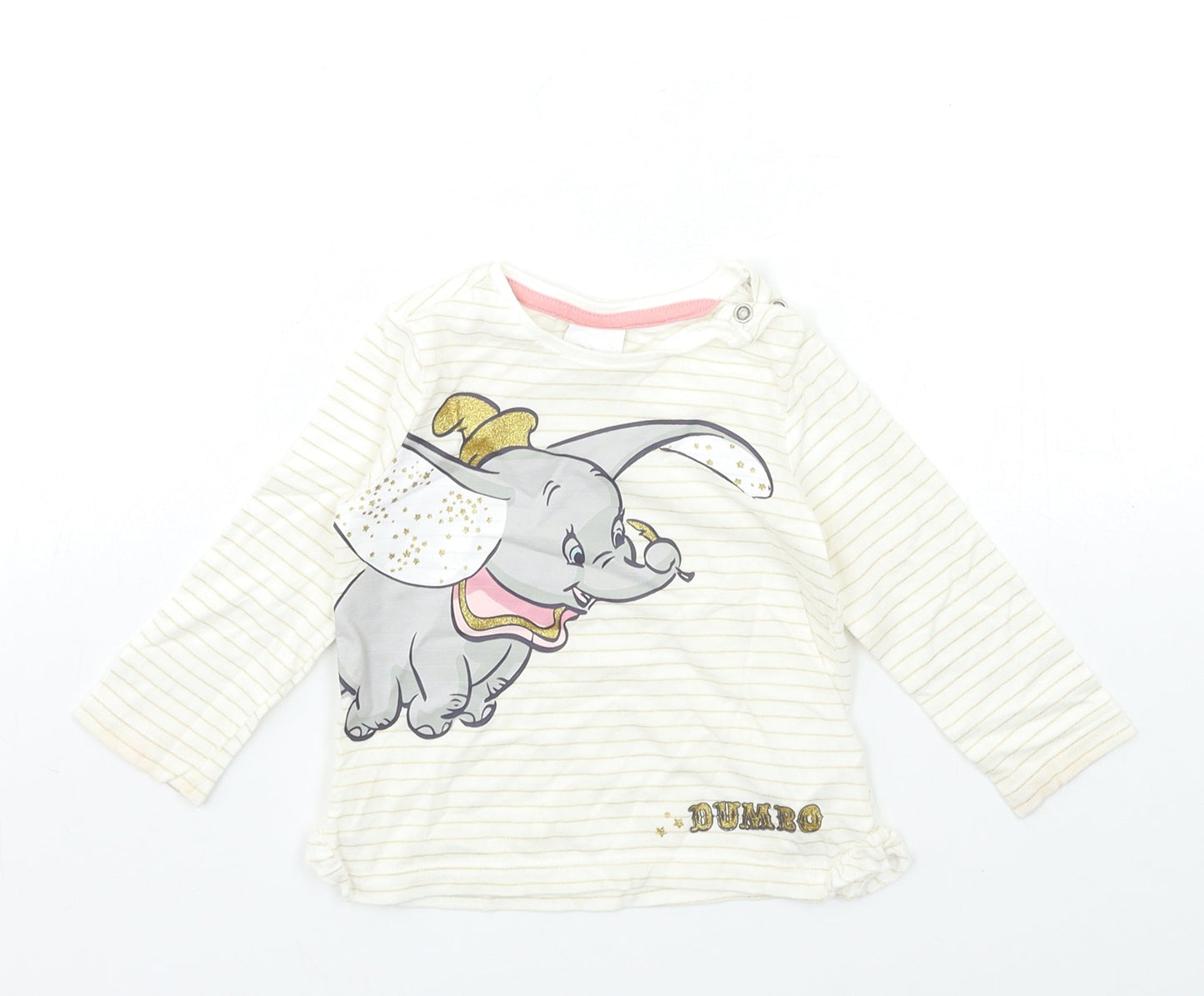 Disney Baby Beige Striped  Basic T-Shirt Size 3-6 Months  - DUMBO