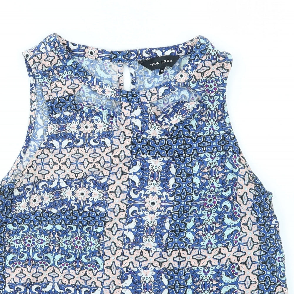 New Look Womens Blue Geometric  Basic T-Shirt Size 10