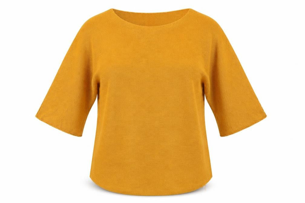Front view of Isabella D women’s yellow jumper, size M