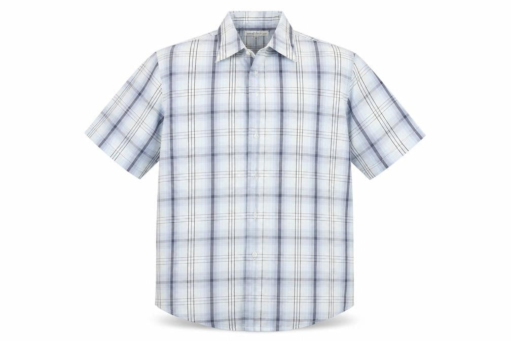 EWM Mens Blue Check   Button-Up Size XL