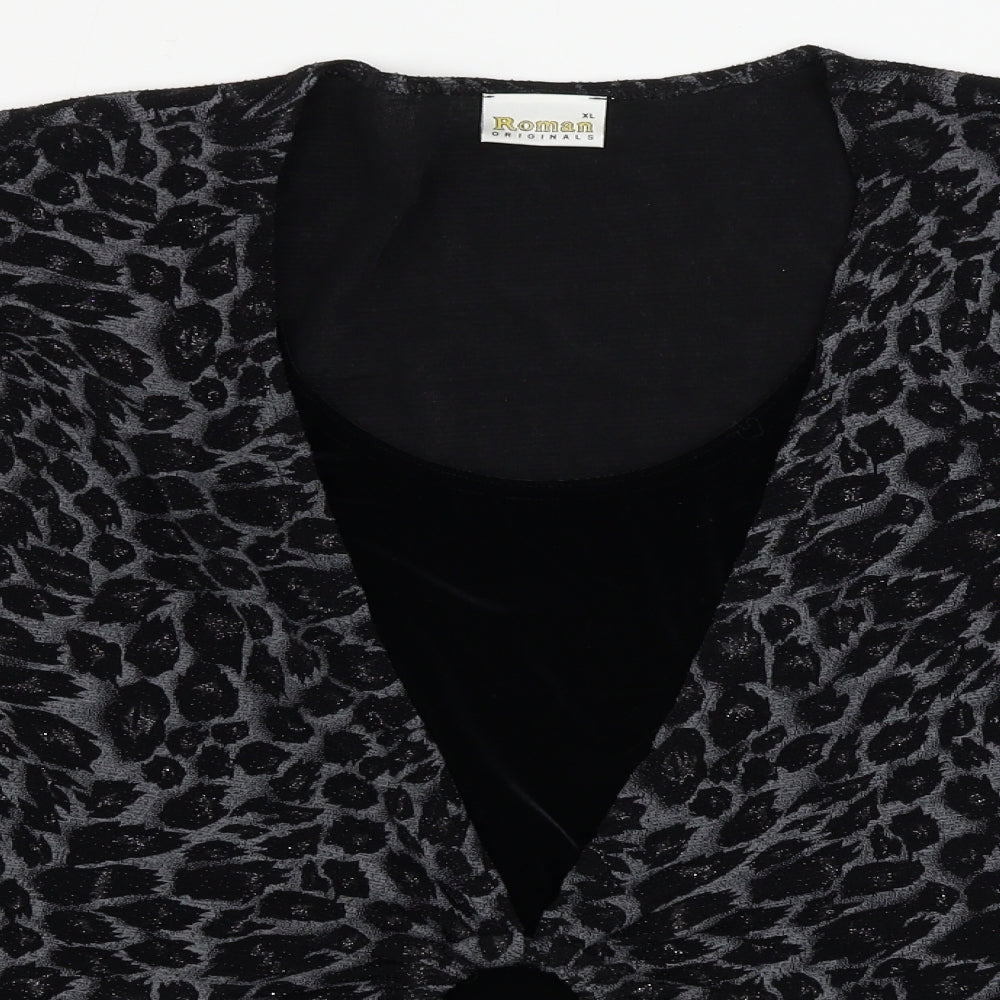 Roman  Womens Black Floral  Pullover Jumper Size XL