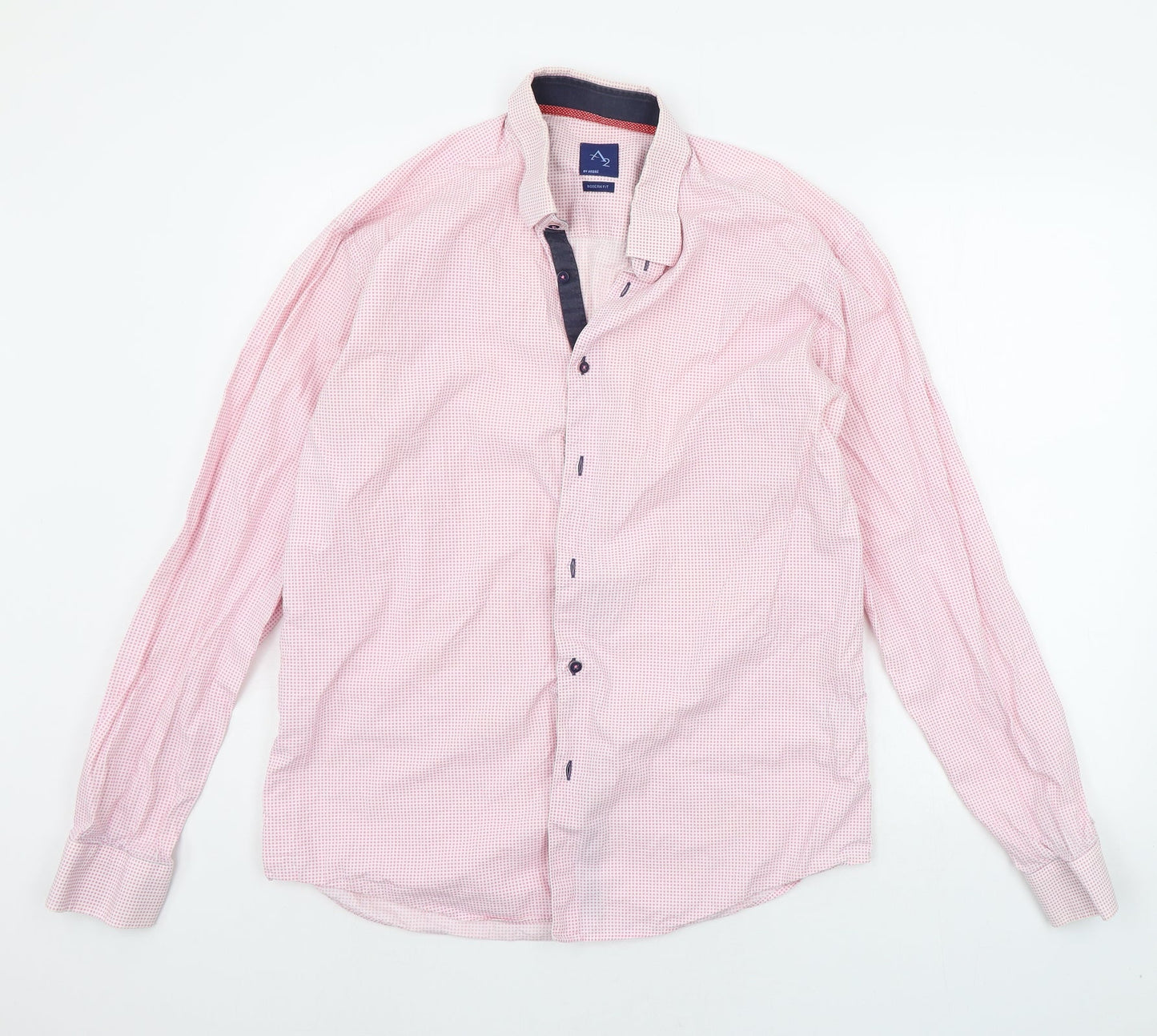 a2 BY ANDRE Mens Pink Polka Dot   Button-Up Size L