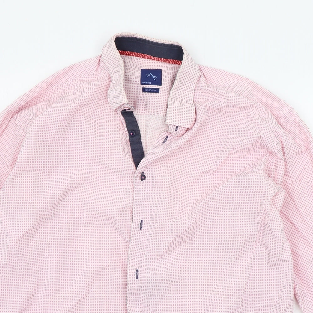 a2 BY ANDRE Mens Pink Polka Dot   Button-Up Size L