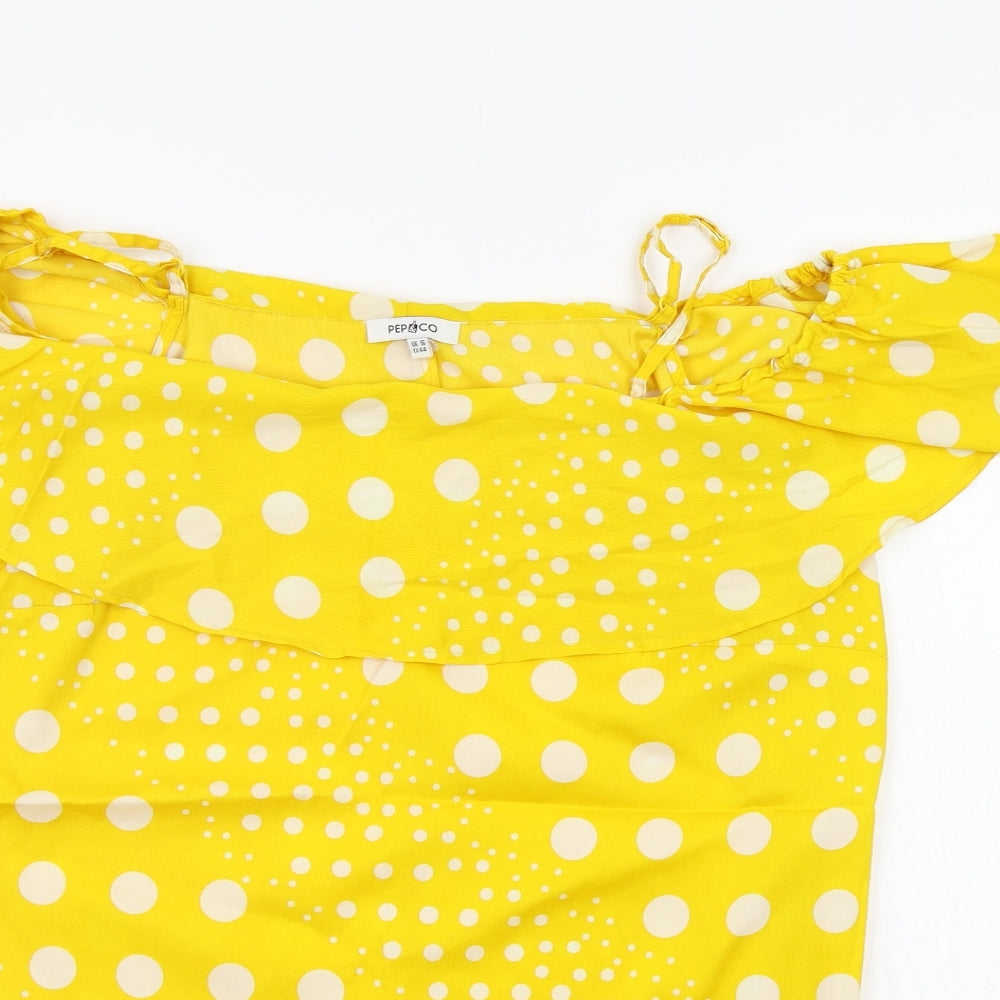 pEP&CO Womens Yellow Polka Dot  Basic Blouse Size 16