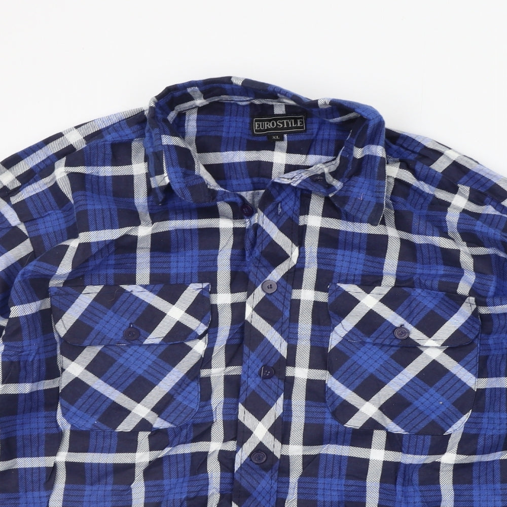 Eurostar Mens Blue Check   Button-Up Size XL