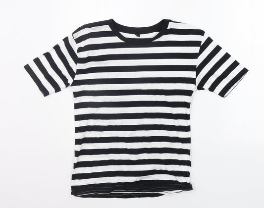 Preworn Womens Black Striped  Basic T-Shirt Size S