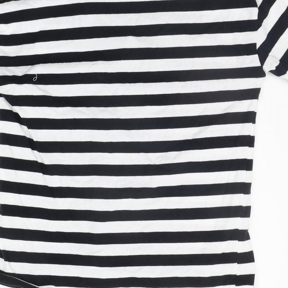 Preworn Womens Black Striped  Basic T-Shirt Size S