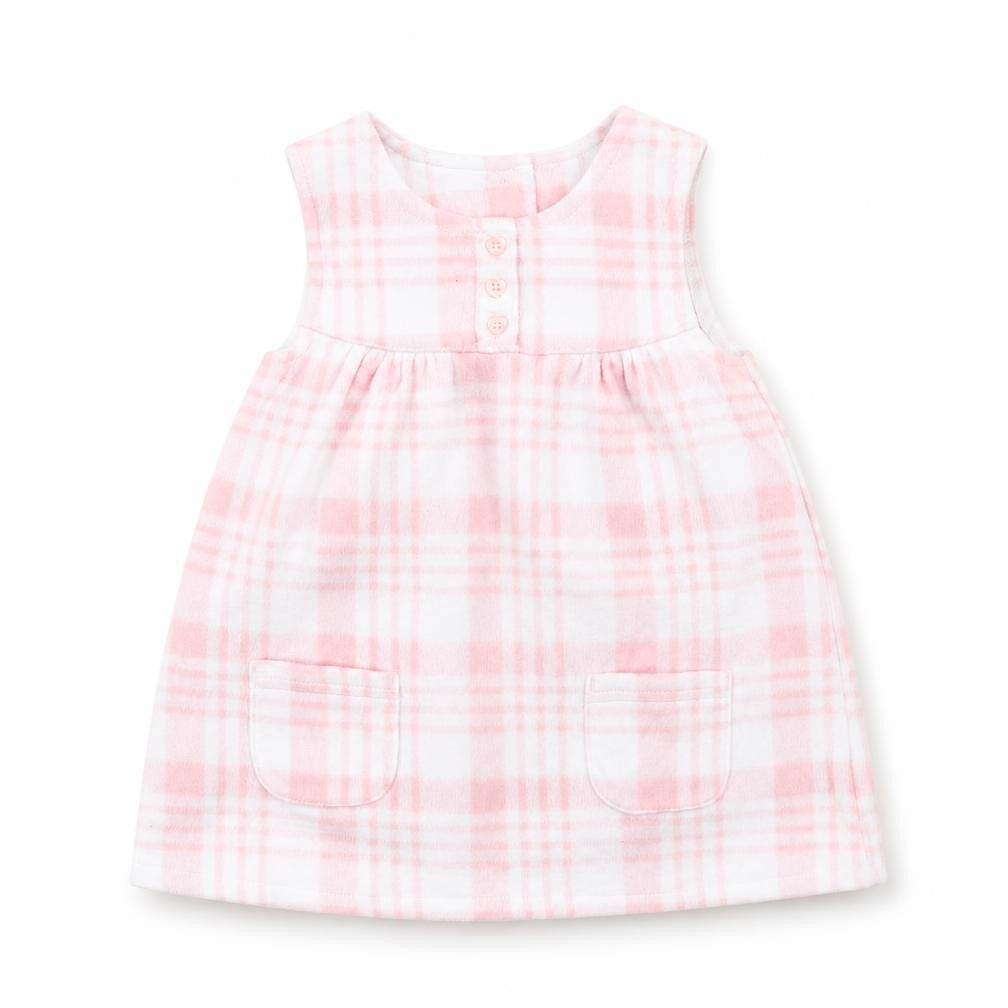 Front view of George girls’ pink check a-line, size 6-9, months