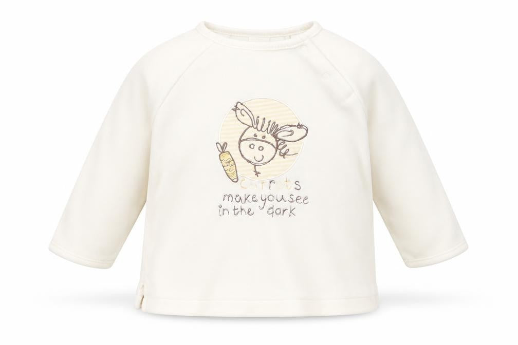 Front view of Little bundle Baby Ivory jumper, size 9-12, Months