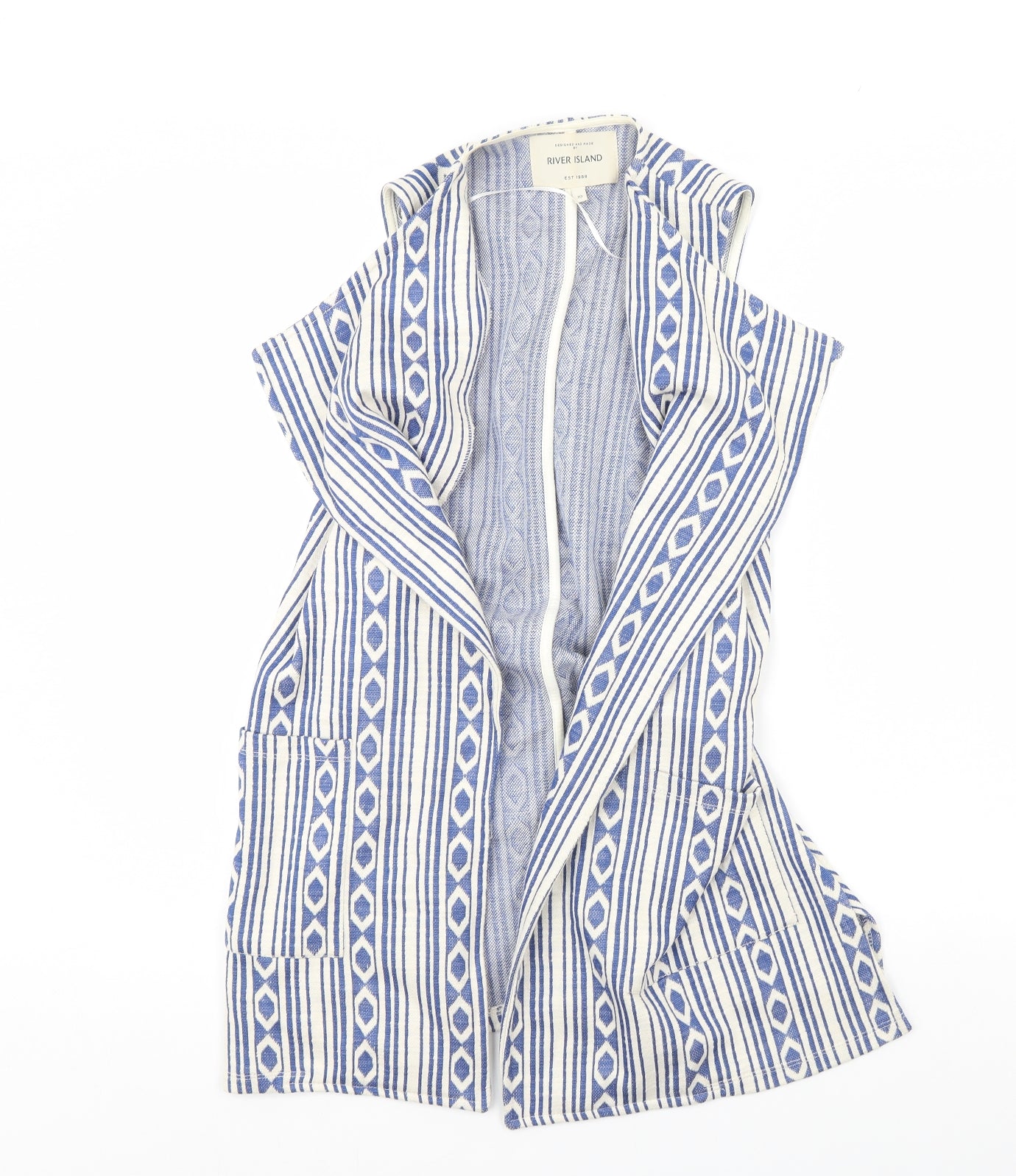 River Island Womens Ivory Striped  Gilet Jacket Size 10