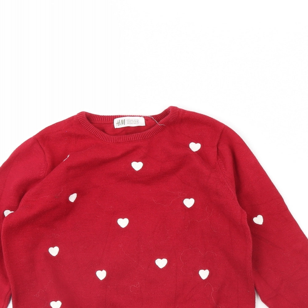 H&M Girls Red   Pullover Jumper Size 8 Years