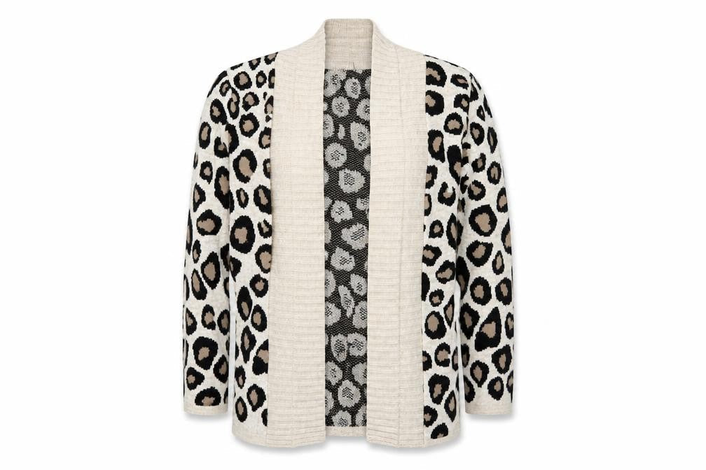 Front view of Pura Moda women’s brown animal print jacket, size M