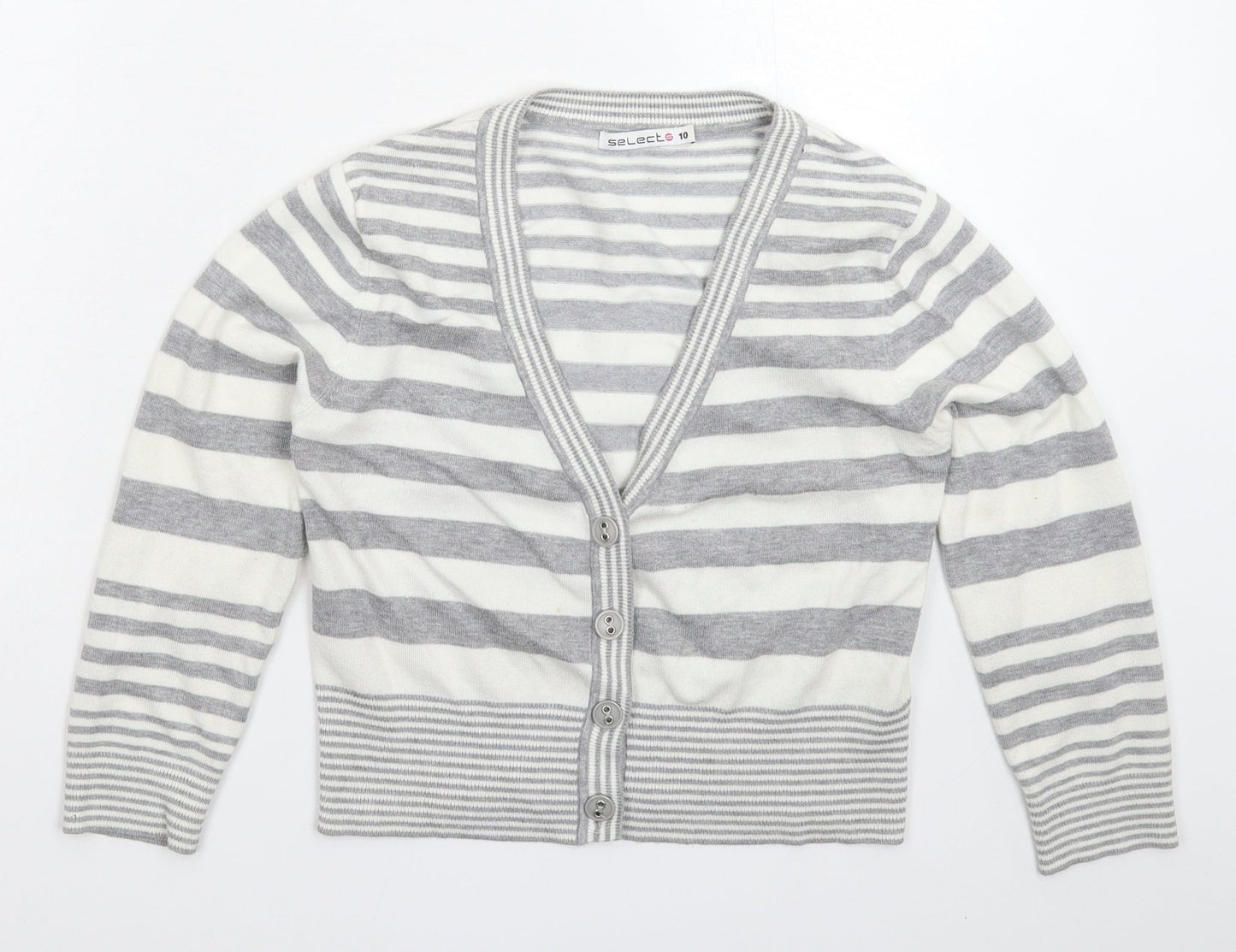 Select Womens Grey Striped Knit Cardigan Jumper Size 10