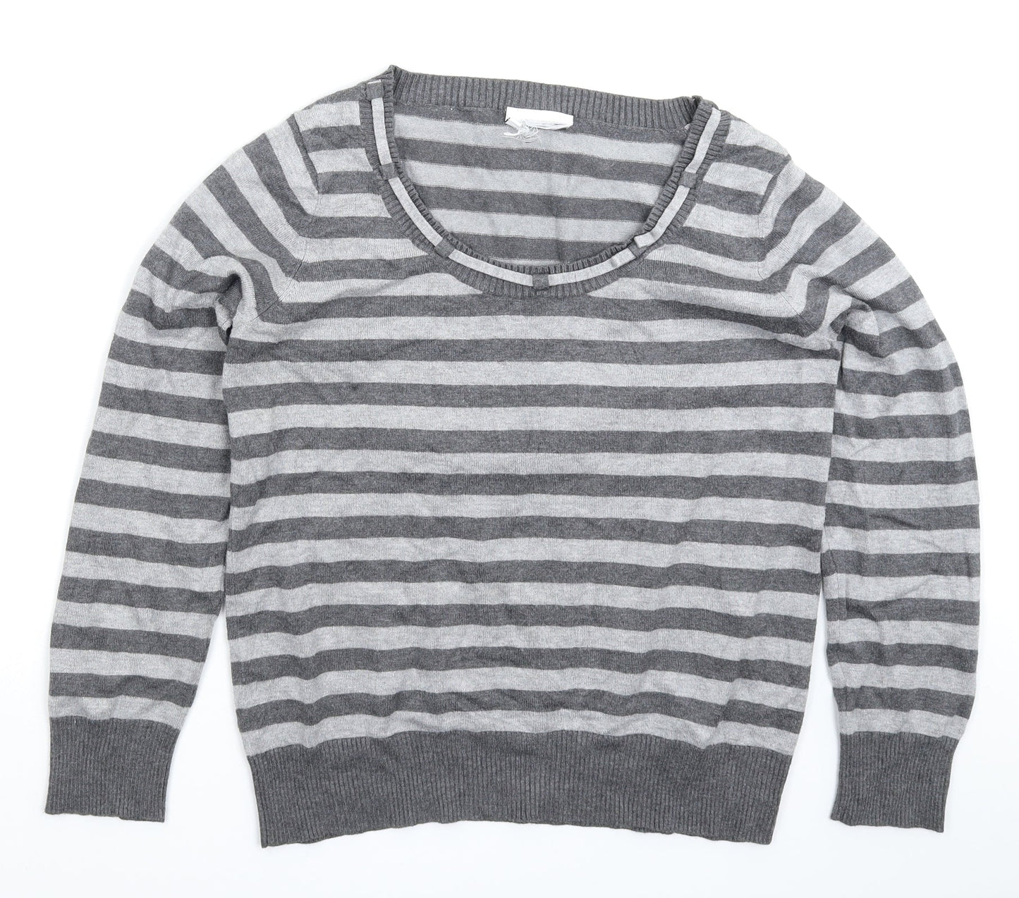 Preworn Womens Grey Striped Knit Pullover Jumper Size 14