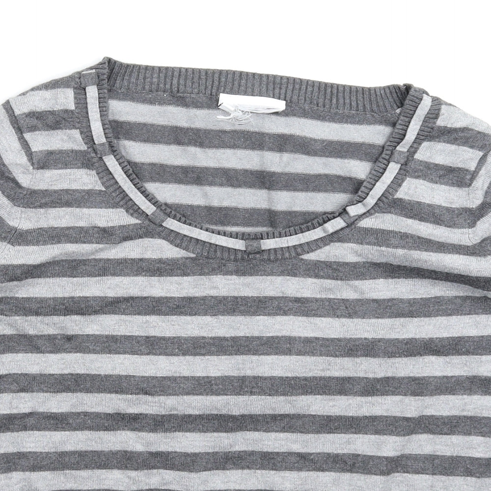 Preworn Womens Grey Striped Knit Pullover Jumper Size 14