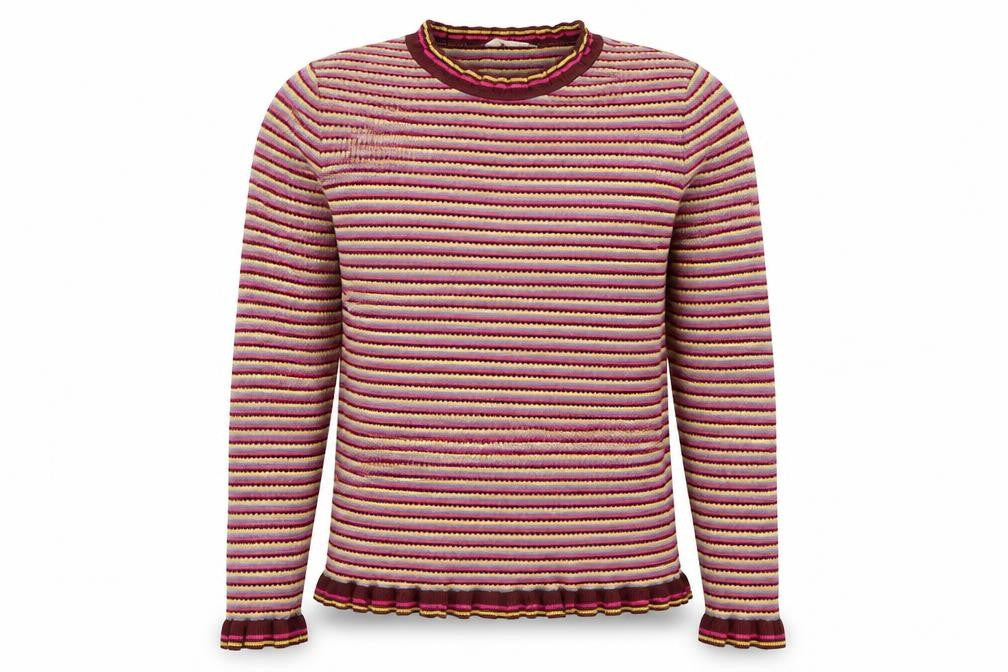 Front view of Falmer Heritage women’s multicoloured striped knit jumper, size UK 12