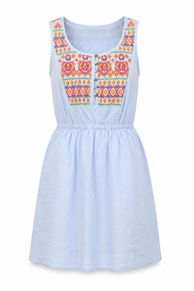 Internacionale Womens Blue Geometric  A-Line  Size 8