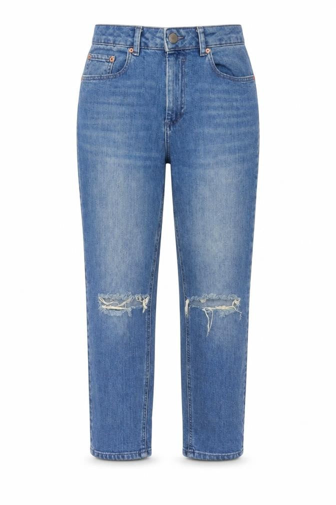 Front view of ASOS women’s blue straight jeans, size UK 28, in, 30-inch leg