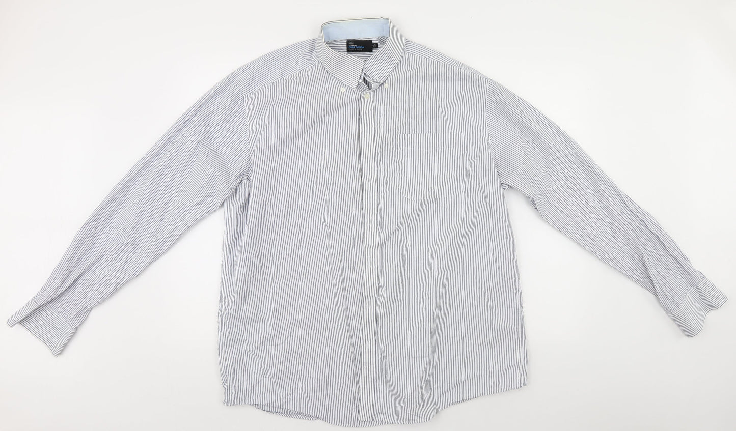 Marks and Spencer Mens White Striped   Button-Up Size 44