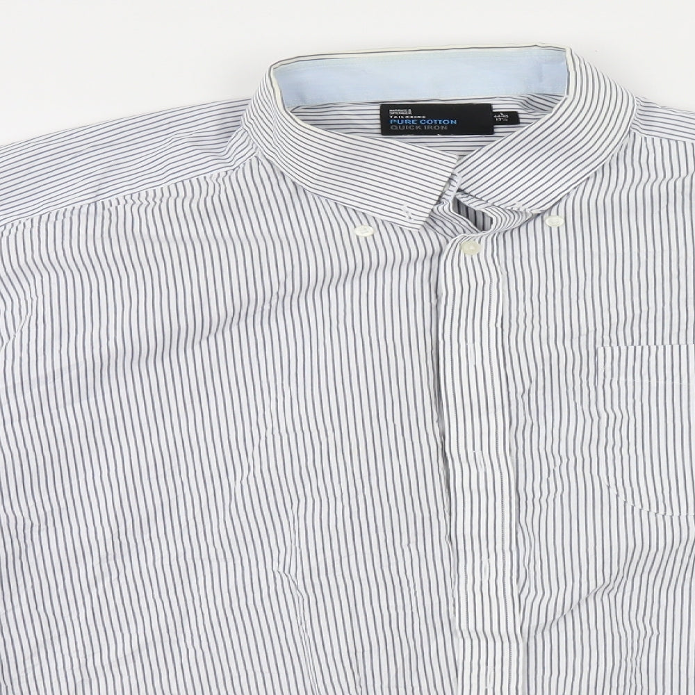 Marks and Spencer Mens White Striped   Button-Up Size 44