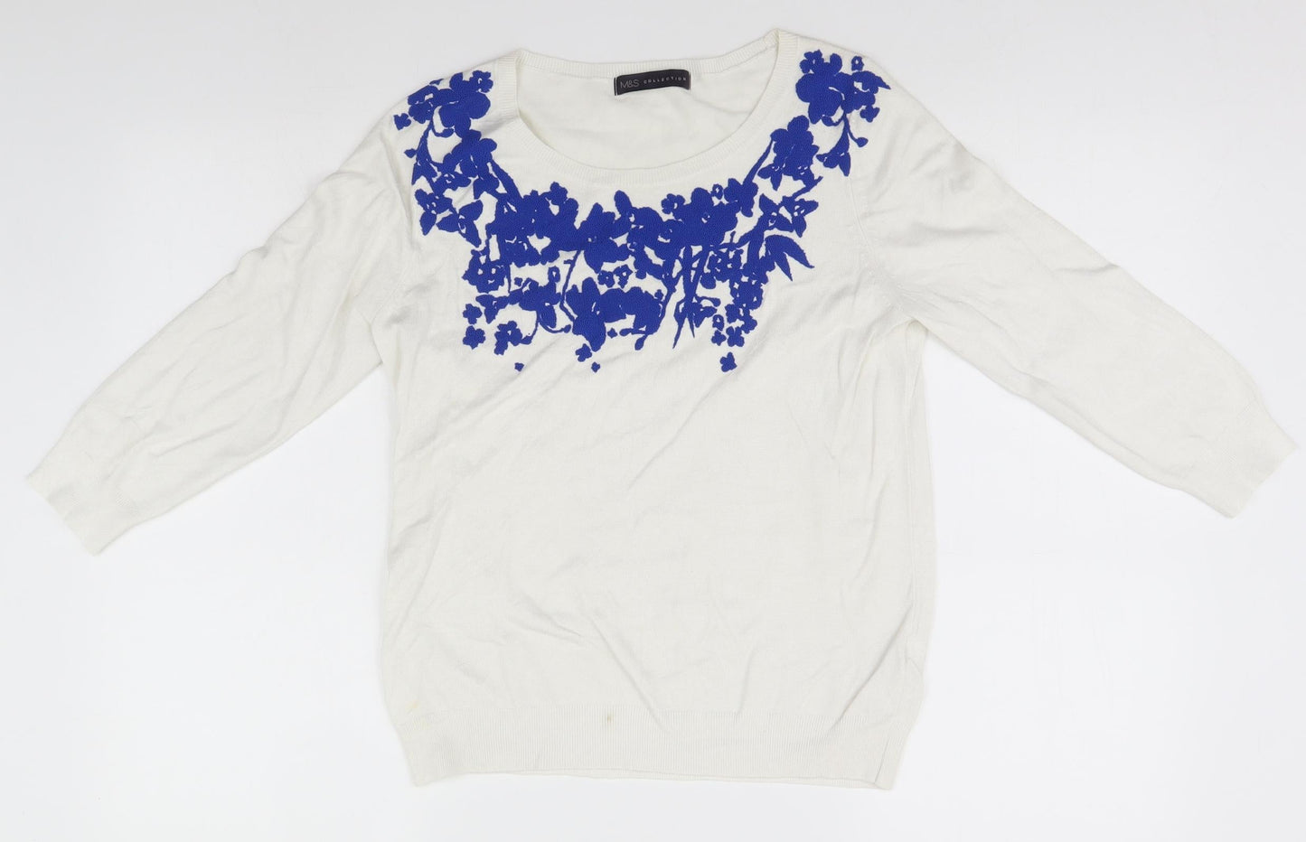 Marks and Spencer Womens White Floral  Pullover Jumper Size 8