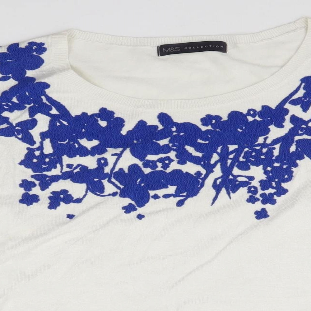 Marks and Spencer Womens White Floral  Pullover Jumper Size 8